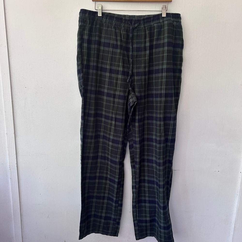 Eddie Bauer Pajama Pants Men XL Green Plaid Cotton Flannel Lounge Cabin Cozy NWT